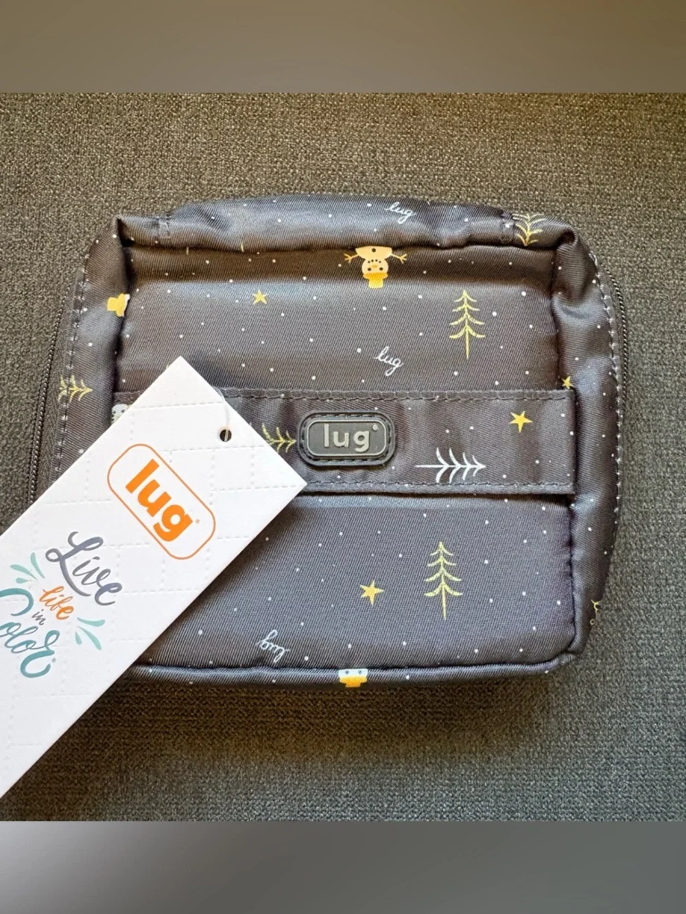 Lug Box Top Cosmetic Case Bag – Snowman Trees (Black Gold White Holiday Winter) - Picture 2 of 16